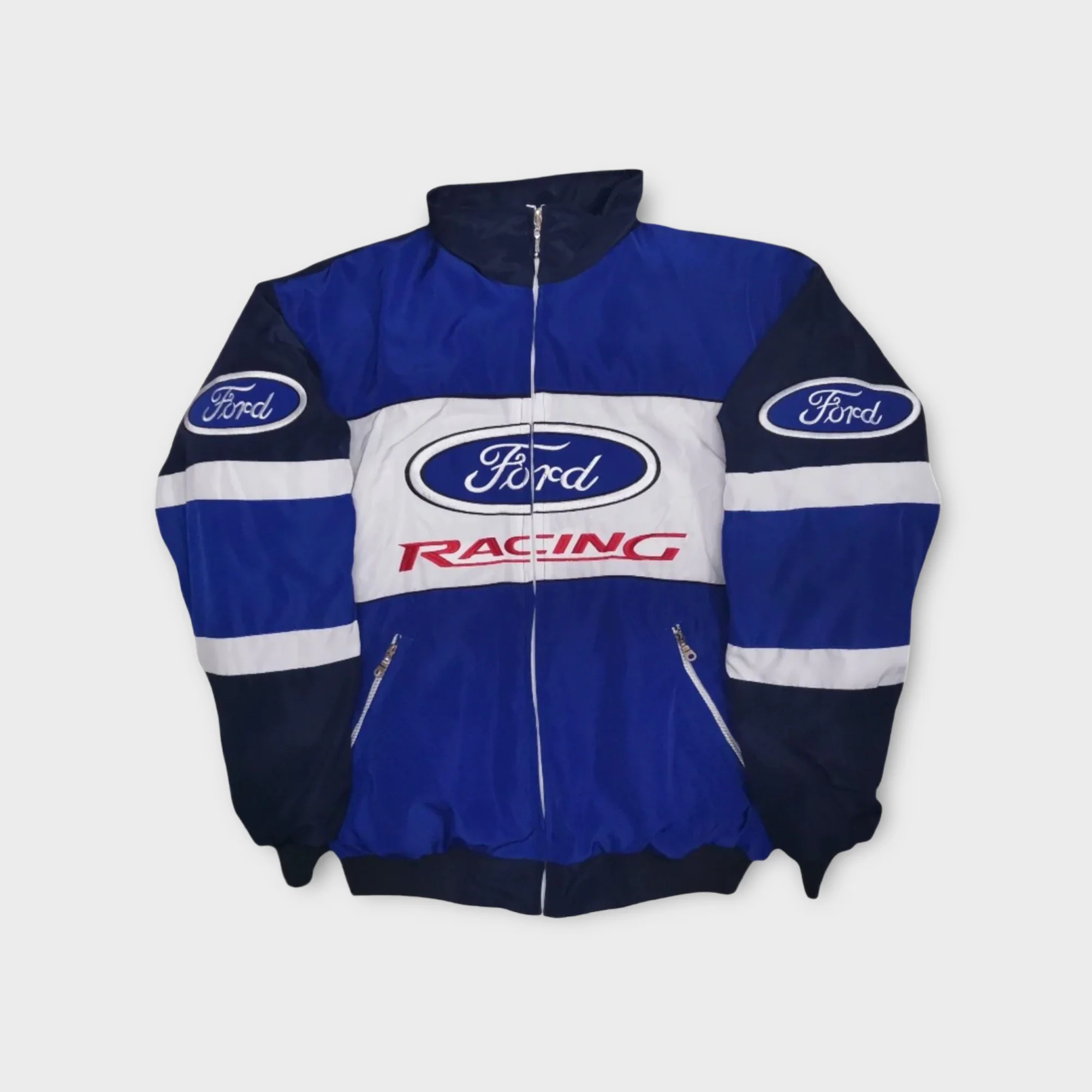Ford Racing Team Jacket – Blue & White Zip-Up Vintage Style - Image 2
