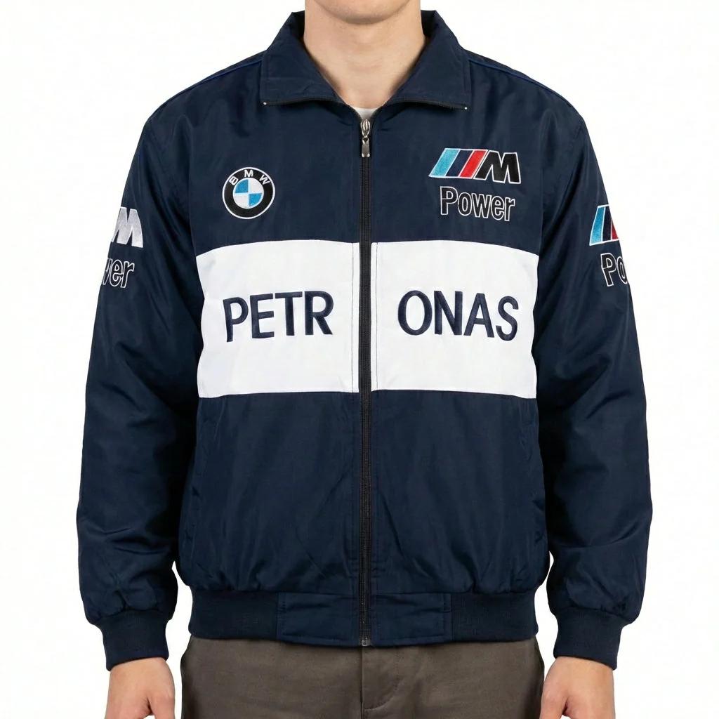 BMW Sauber F1 Team Zip-Up Jacket Navy Blue | M Power Petronas Racing Logos - Image 2