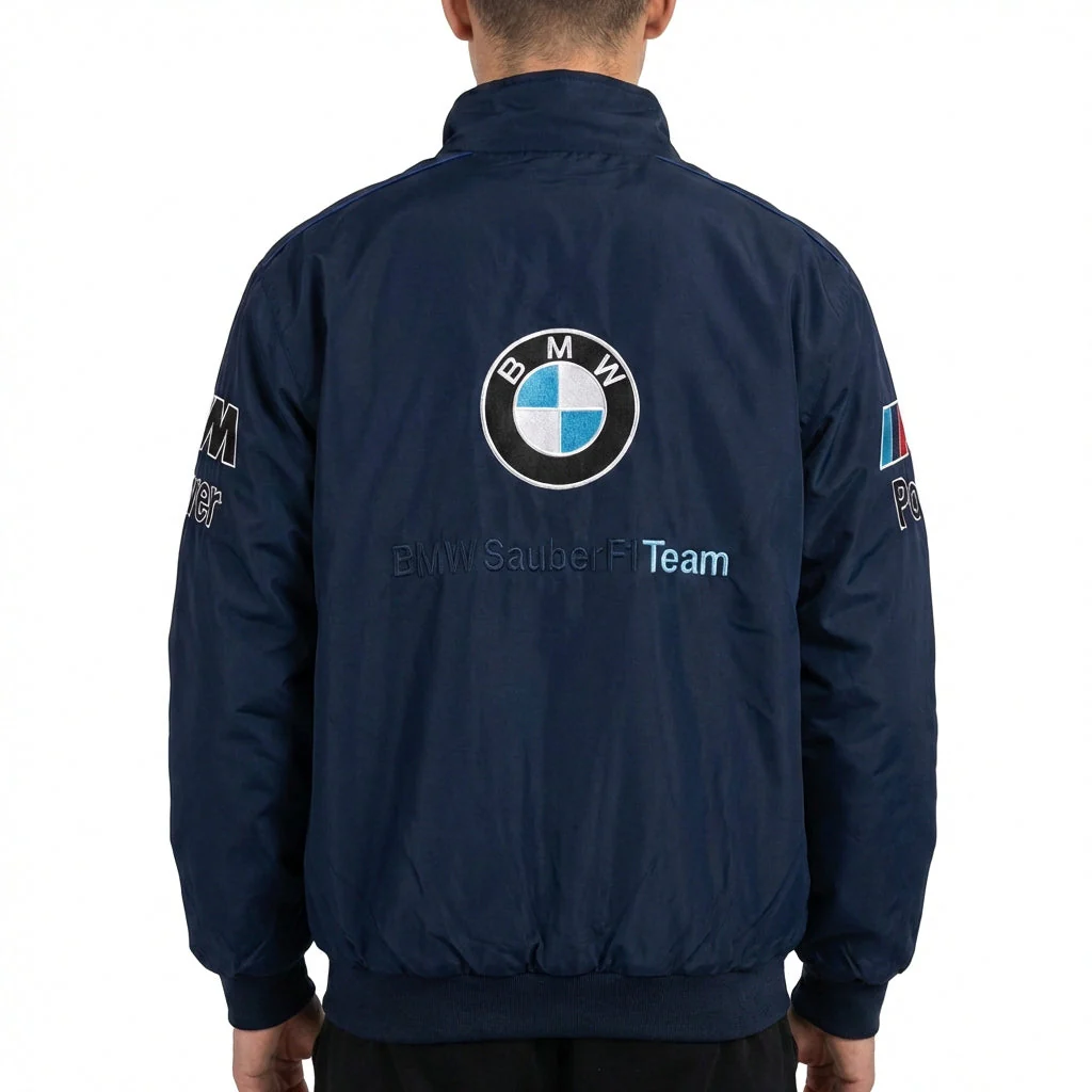 BMW Sauber F1 Team Zip-Up Jacket Navy Blue | M Power Petronas Racing Logos - Image 4