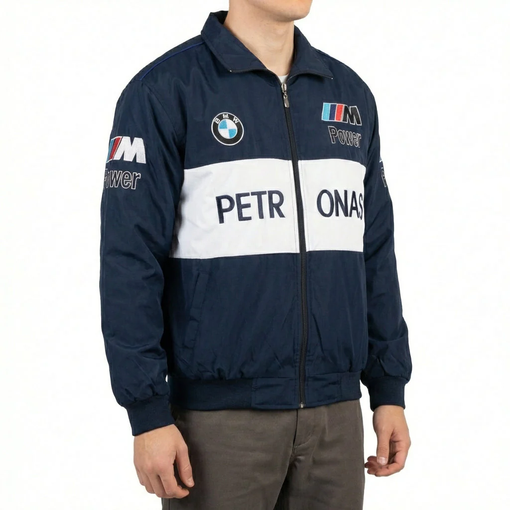 BMW Sauber F1 Team Zip-Up Jacket Navy Blue | M Power Petronas Racing Logos - Image 5