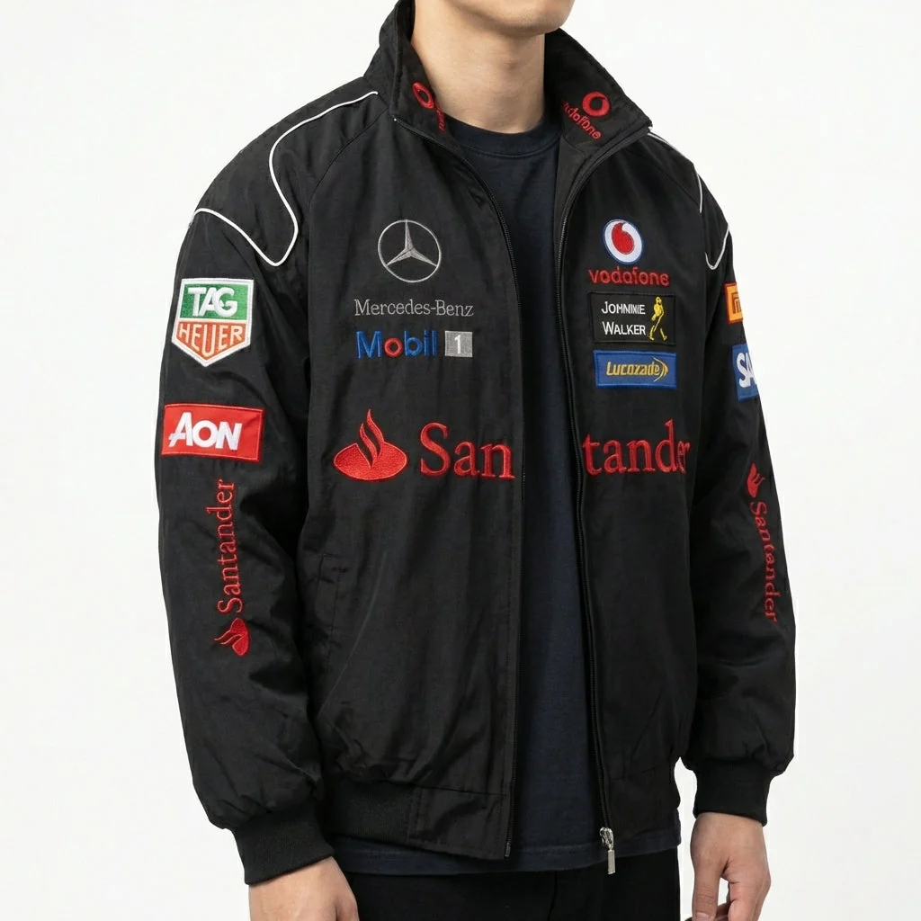 Mercedes-Benz Racing Jacket Black | Full-Zip Stand Collar Motorsport - Image 5