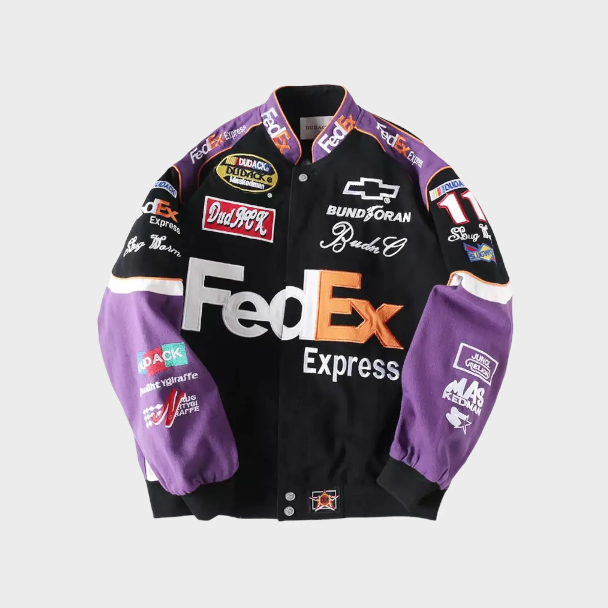 FedEx Nascar Racing Jacket – Embroidered Black/Purple Motorsport Coat - Image 2