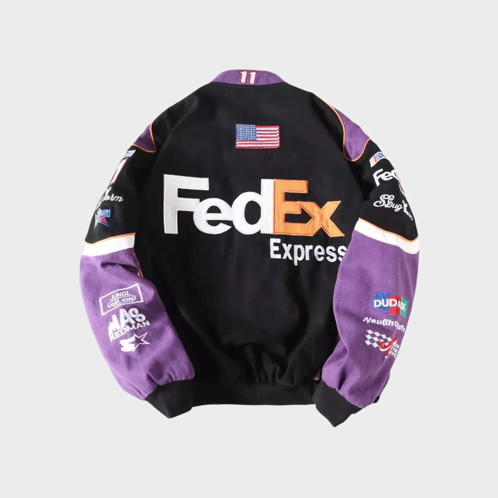 FedEx Nascar Racing Jacket – Embroidered Black/Purple Motorsport Coat - Image 3