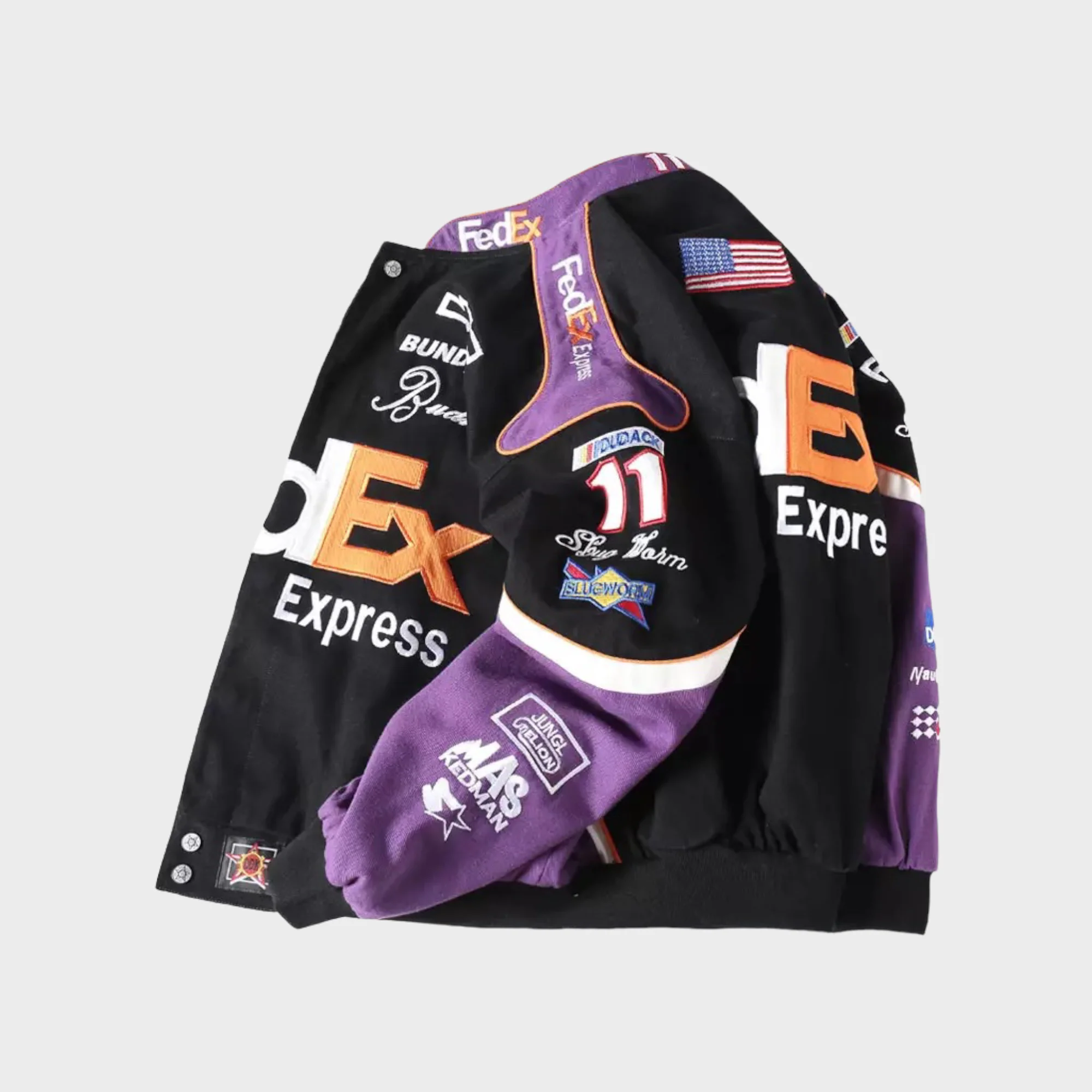FedEx Nascar Racing Jacket – Embroidered Black/Purple Motorsport Coat - Image 4