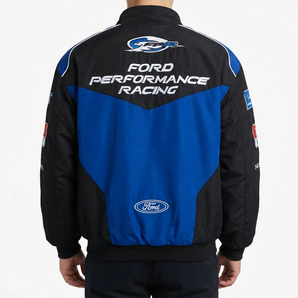 Ford Performance Racing Embroidered Racing Jacket Black/Blue | Zip-Front Motorsport Team Outerwear - Image 4