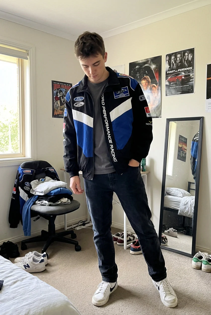 Ford Performance Racing Embroidered Racing Jacket Black/Blue | Zip-Front Motorsport Team Outerwear - Image 6