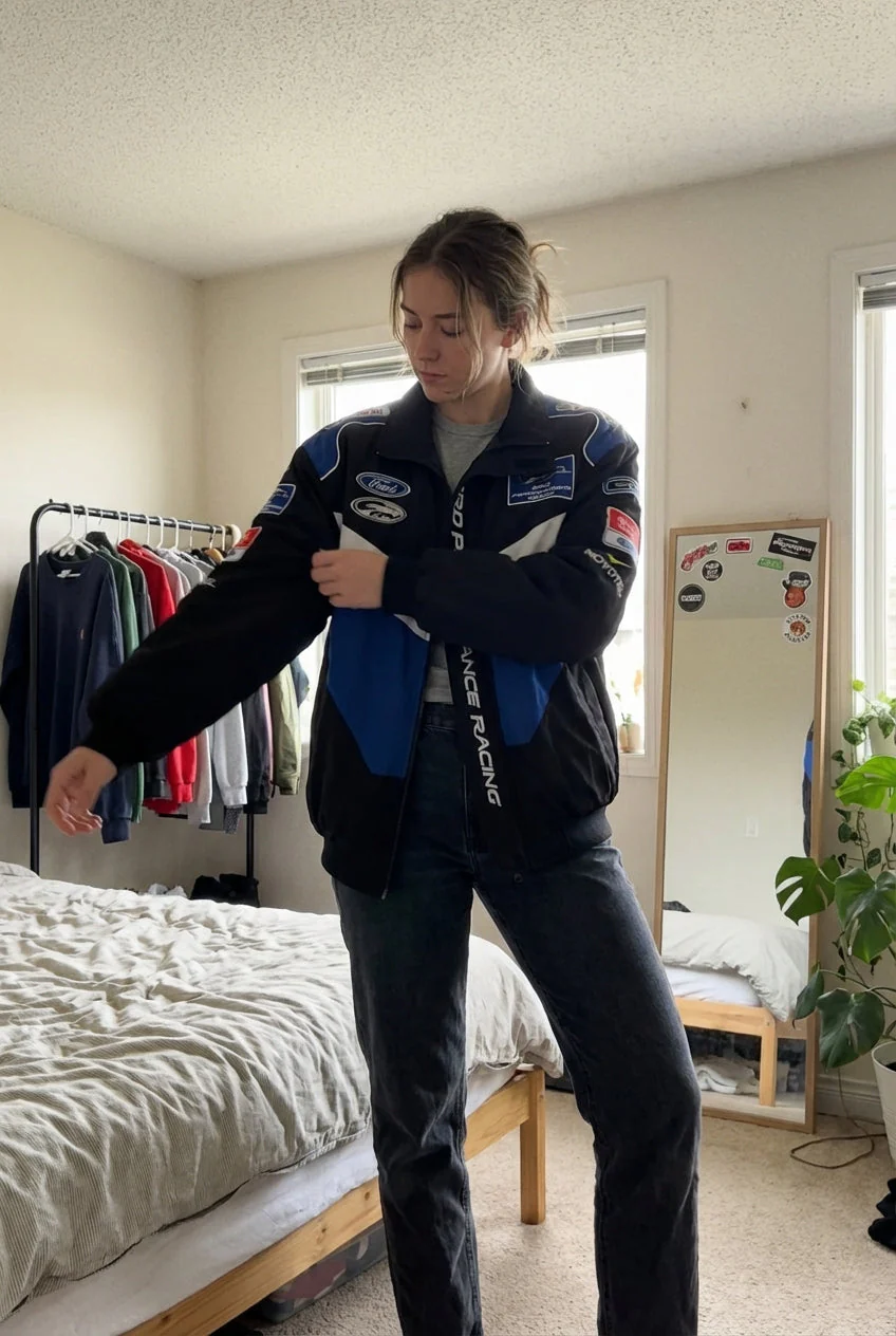 Ford Performance Racing Embroidered Racing Jacket Black/Blue | Zip-Front Motorsport Team Outerwear - Image 7