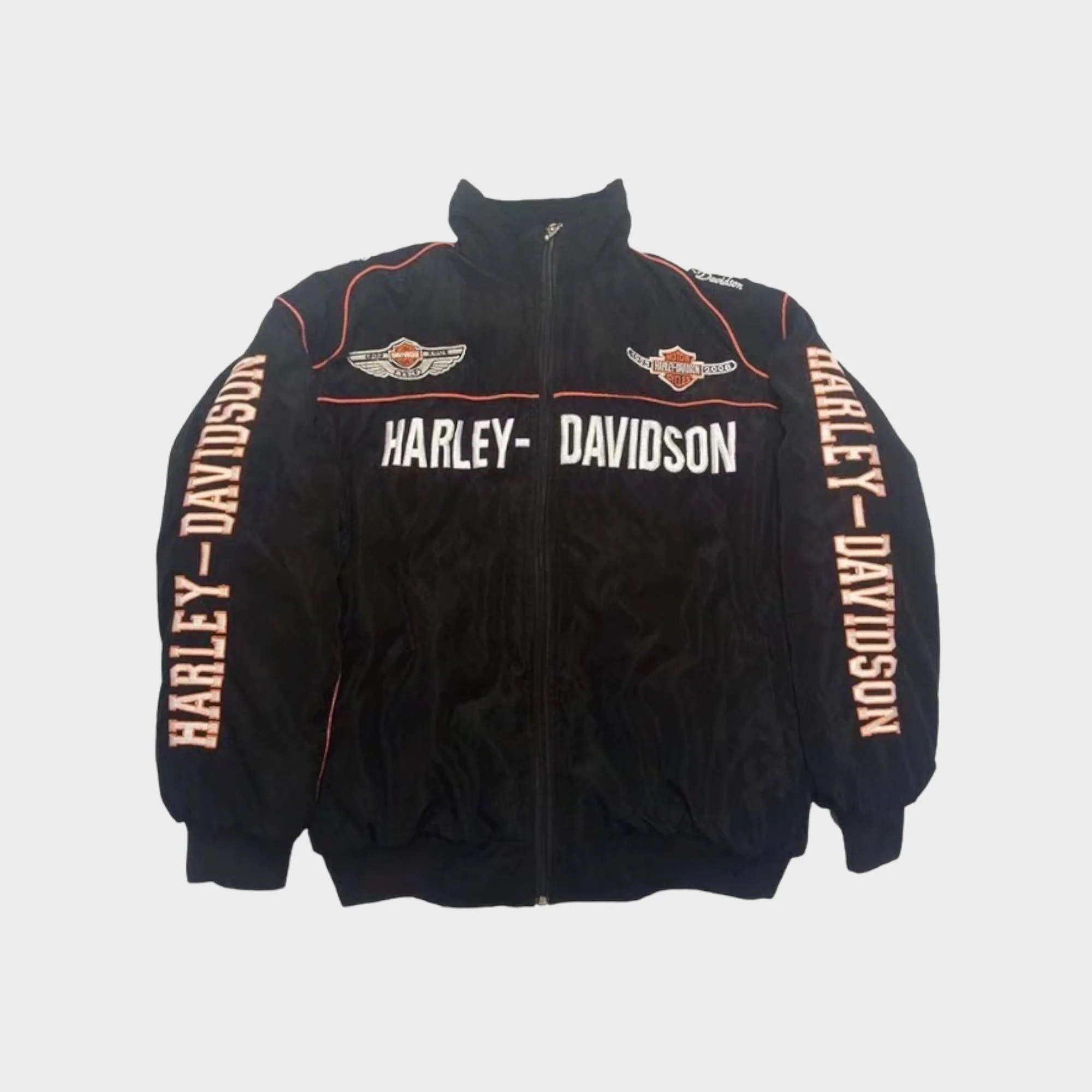 Harley-Davidson Black Embroidered Racing Jacket – Men’s Vintage Biker Windbreaker - Image 2