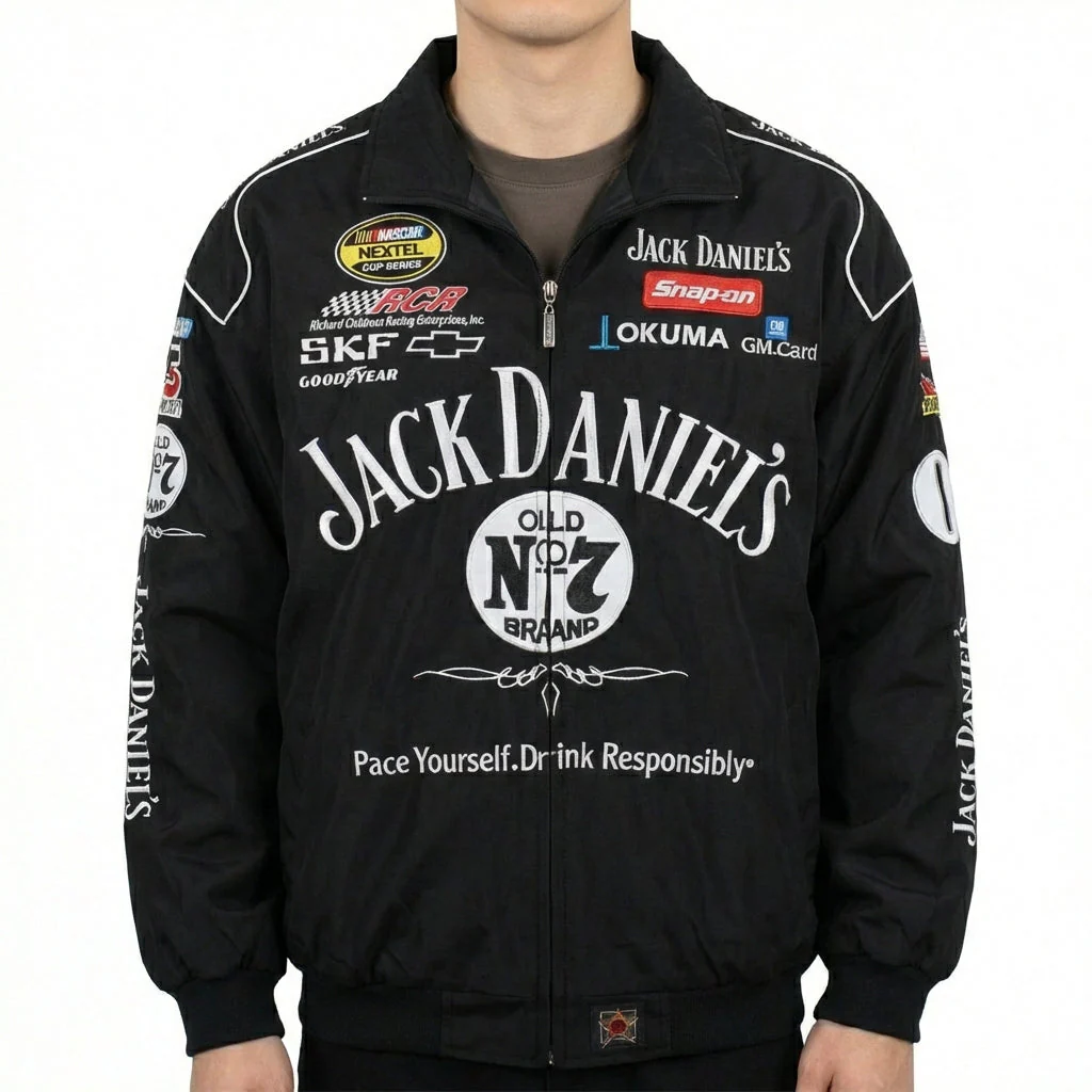 Jack Daniel's Old No. 7 Racing Jacket Black | Full Zip NASCAR Sponsor Logos - Image 2