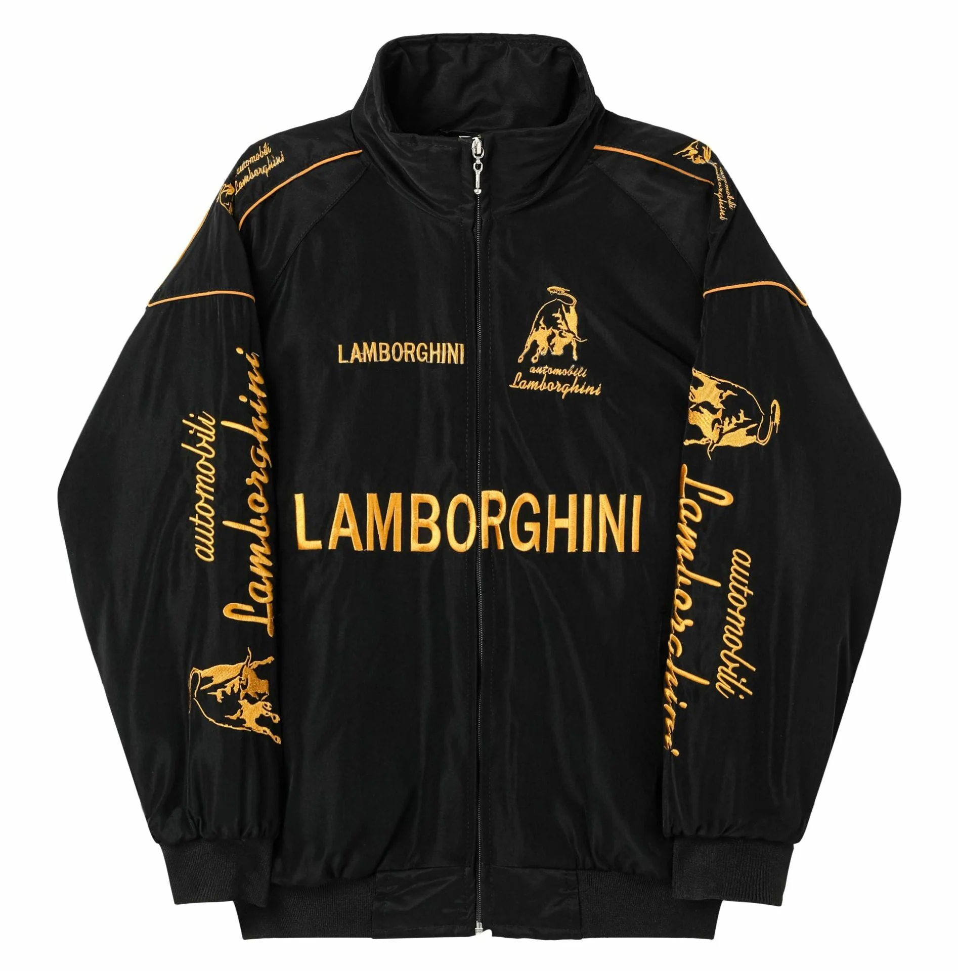 Lamborghini Racing Team Jacket – Black Motorsport Zip-Up with Gold Embroidered Logos - Image 2