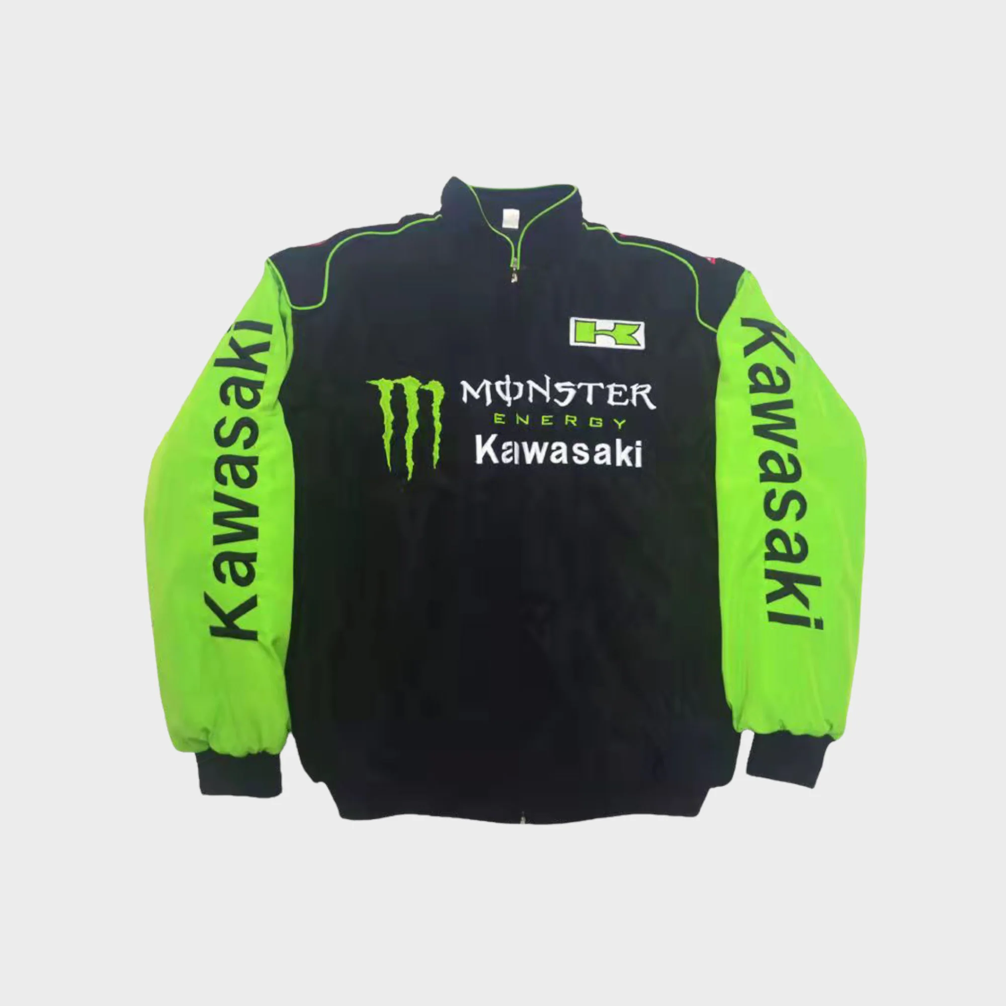 Kawasaki Monster Energy Racing Team Jacket – Black/Green Motorsport Outerwear - Image 2