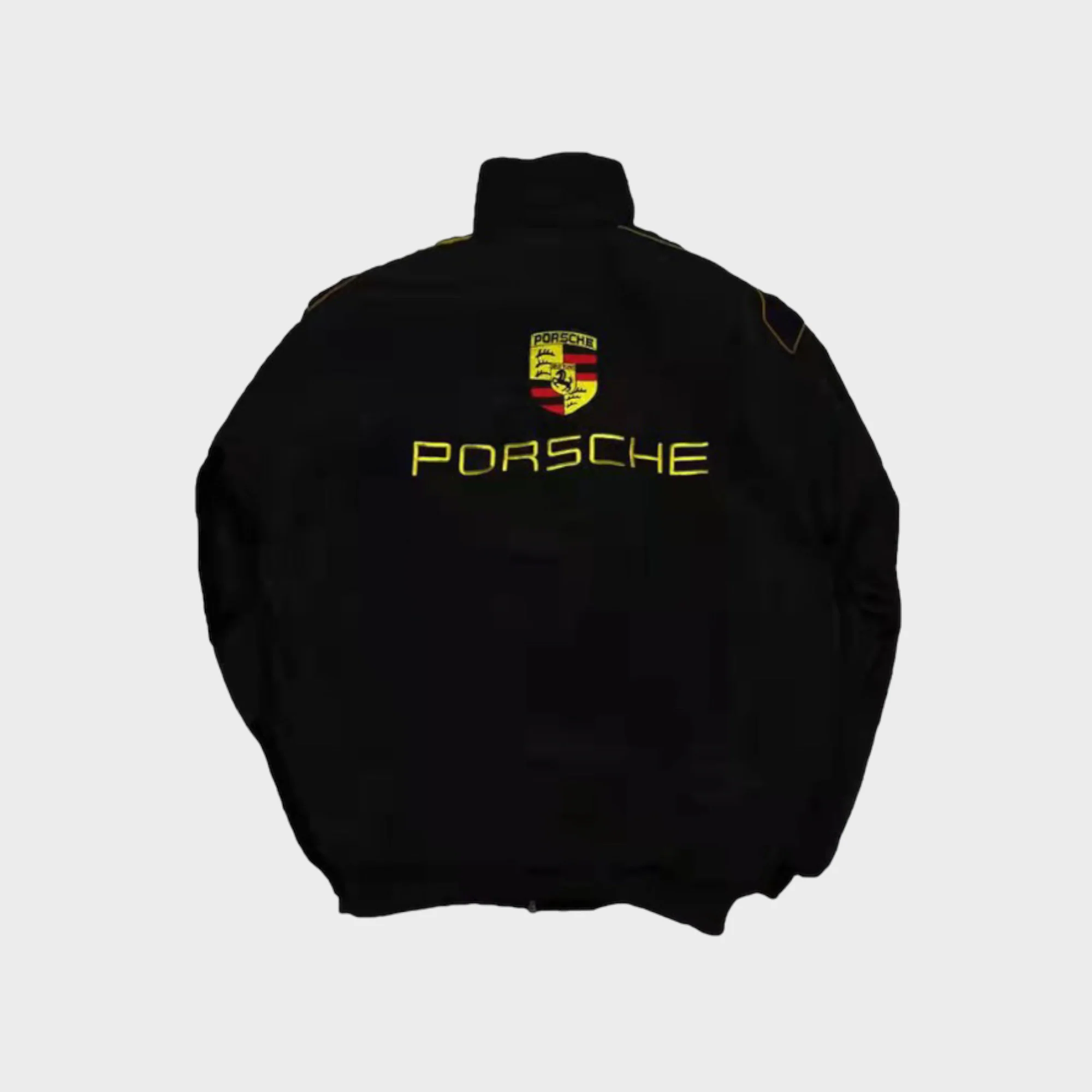 Porsche Racing Team Jacket – Black Motorsport Zip-Up with Yellow Embroidered Logos - Image 3