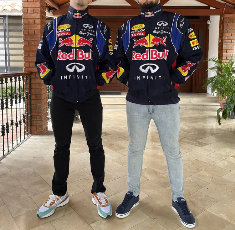 Red Bull Racing F1 Team Jacket - Navy Blue Motorsport Bomber with Embroidered Sponsors - Image 10