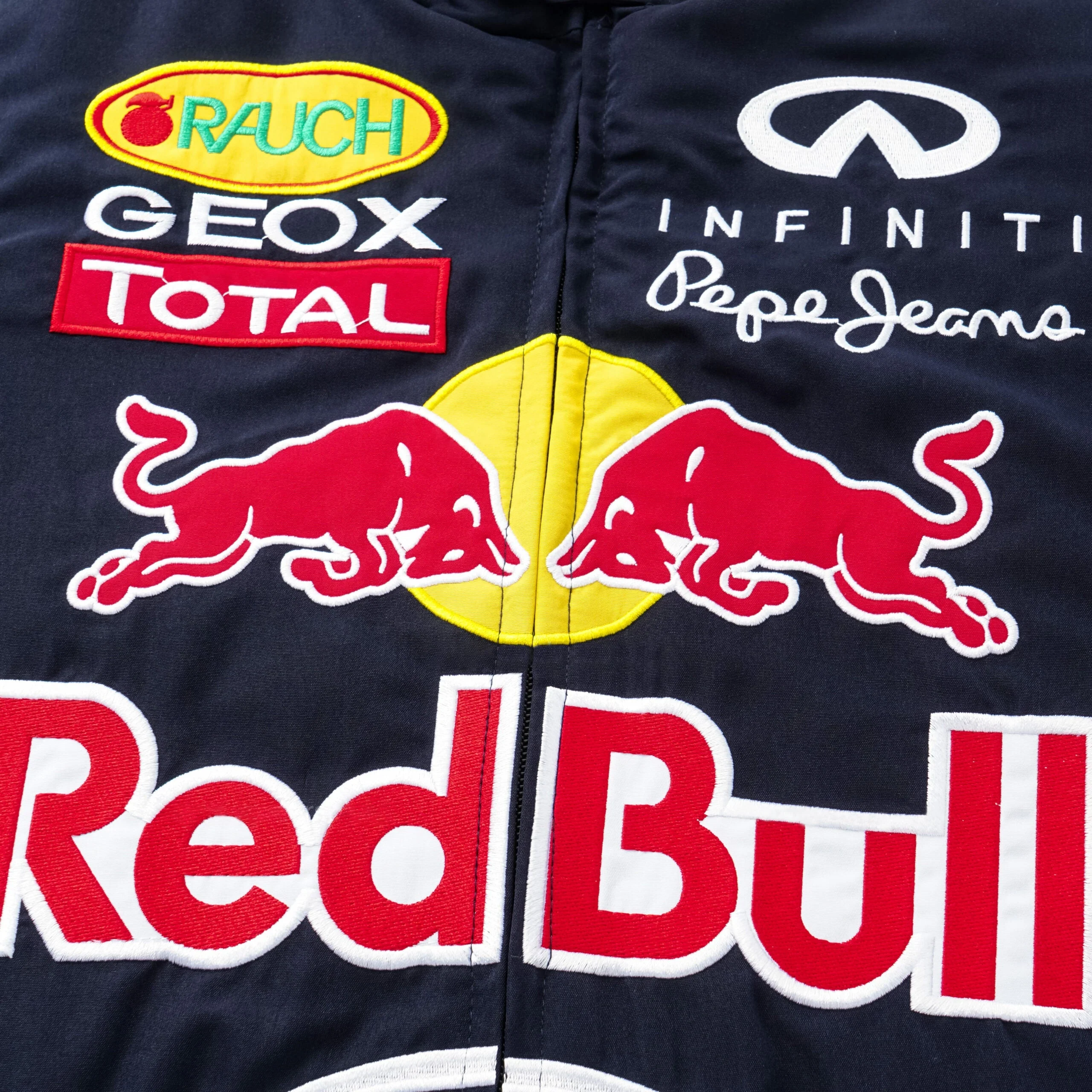Red Bull Racing F1 Team Jacket - Navy Blue Motorsport Bomber with Embroidered Sponsors - Image 4