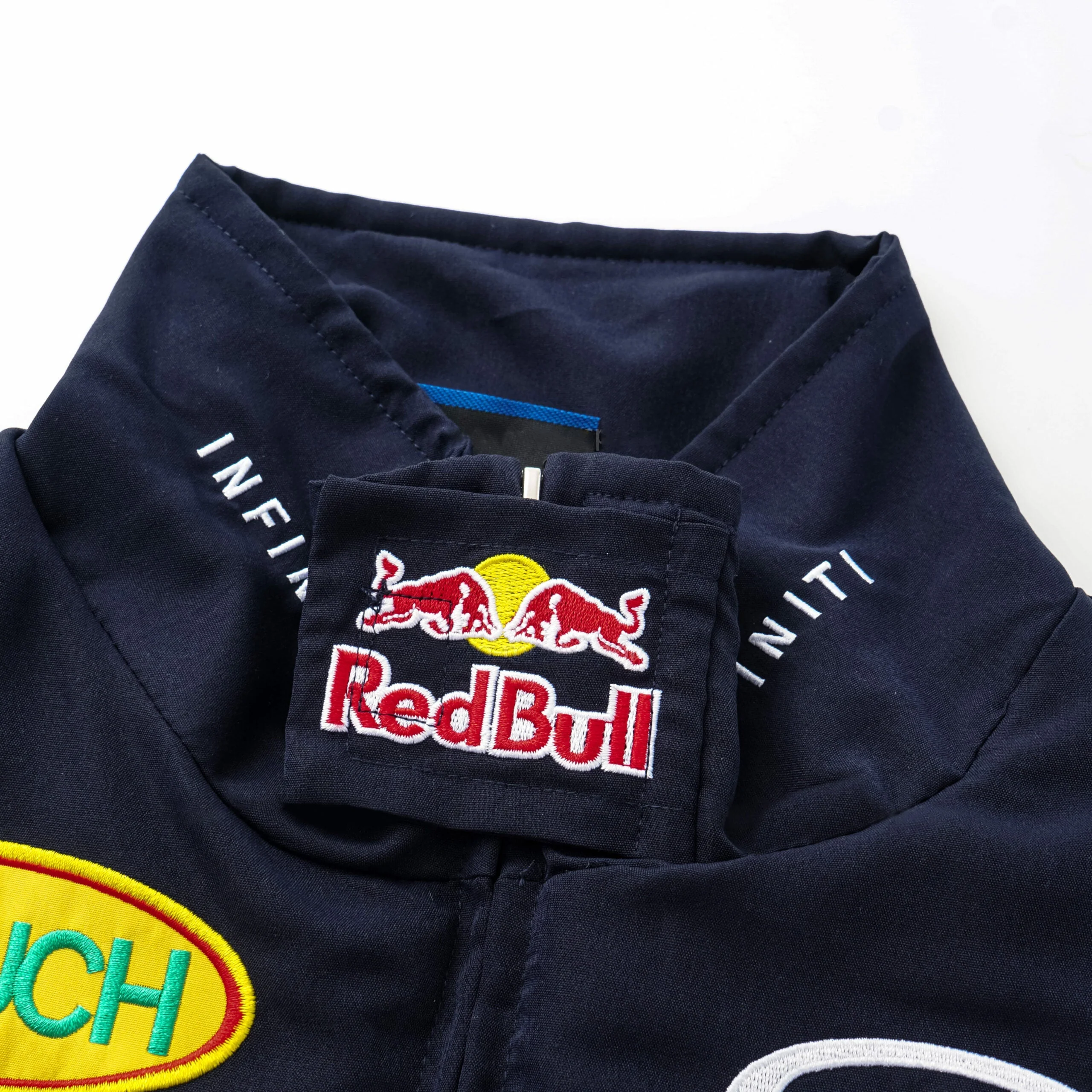 Red Bull Racing F1 Team Jacket - Navy Blue Motorsport Bomber with Embroidered Sponsors - Image 7